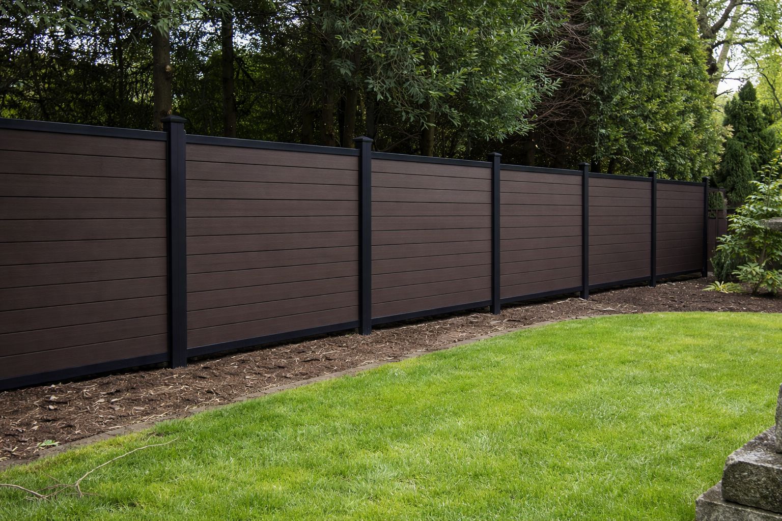 Composite fencing panels in modern grey finish