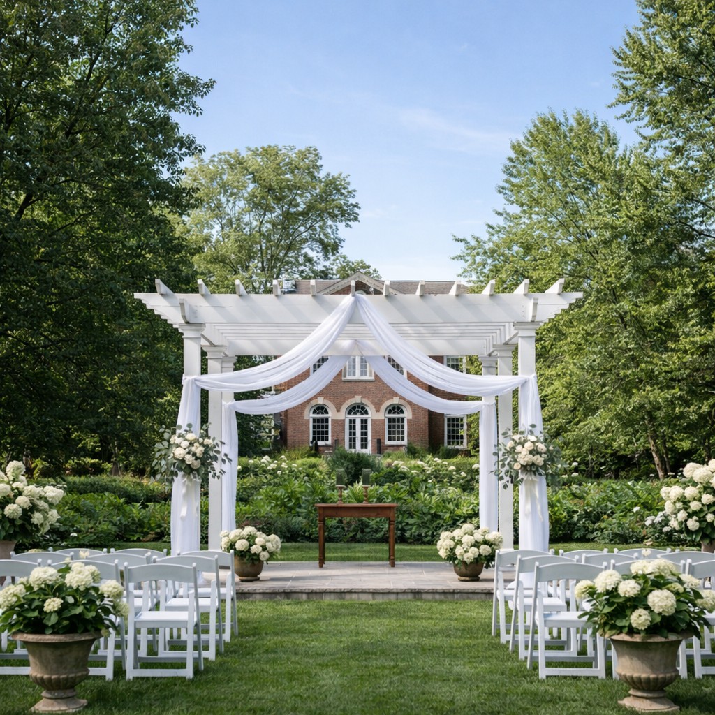 Pergola with integrated lighting and outdoor kitchen