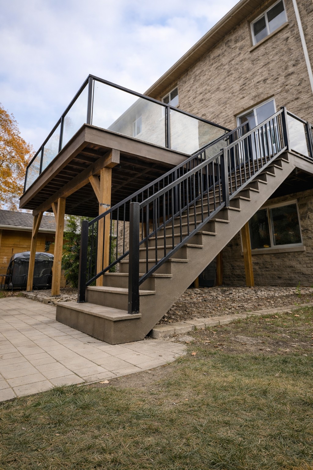 Multi-level deck with stairs and lighting