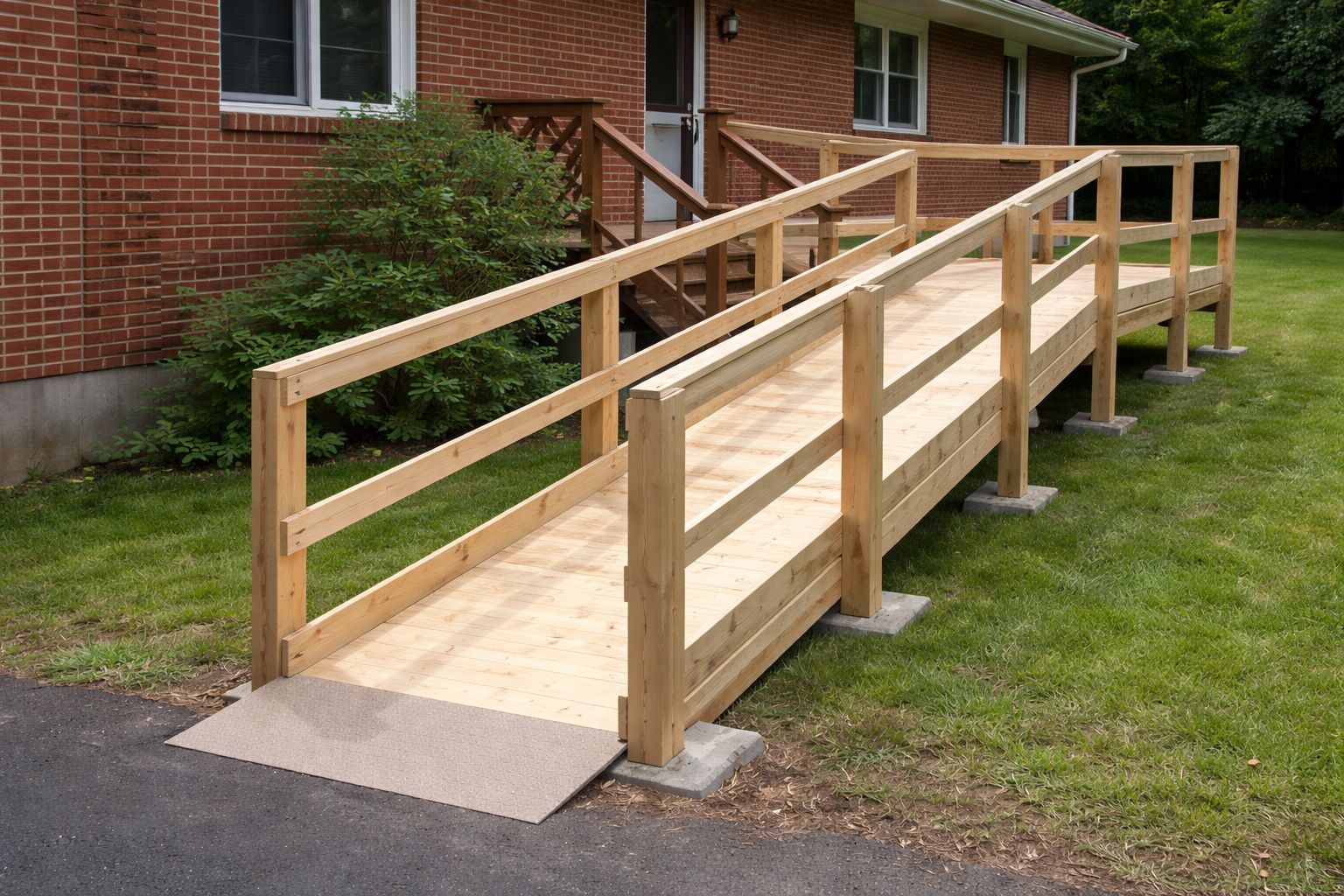 Cedar ramp blending with natural home exterior
